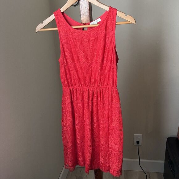 Delia's Dress Sz Small Red Sleeveless Lace Cut-Out Fit & Flare Lined Floral - Picture 1 of 9